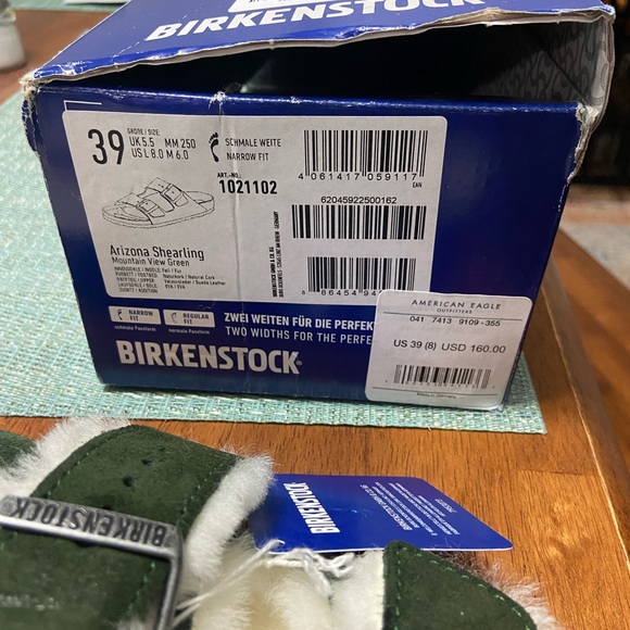 Brand New Birkenstock Arizona Shearling Sandals in Mountain View Green - Picture 5 of 6